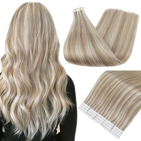 Fshine full-shine tape-in extensions 22 inches showing natural color blend for seamless length