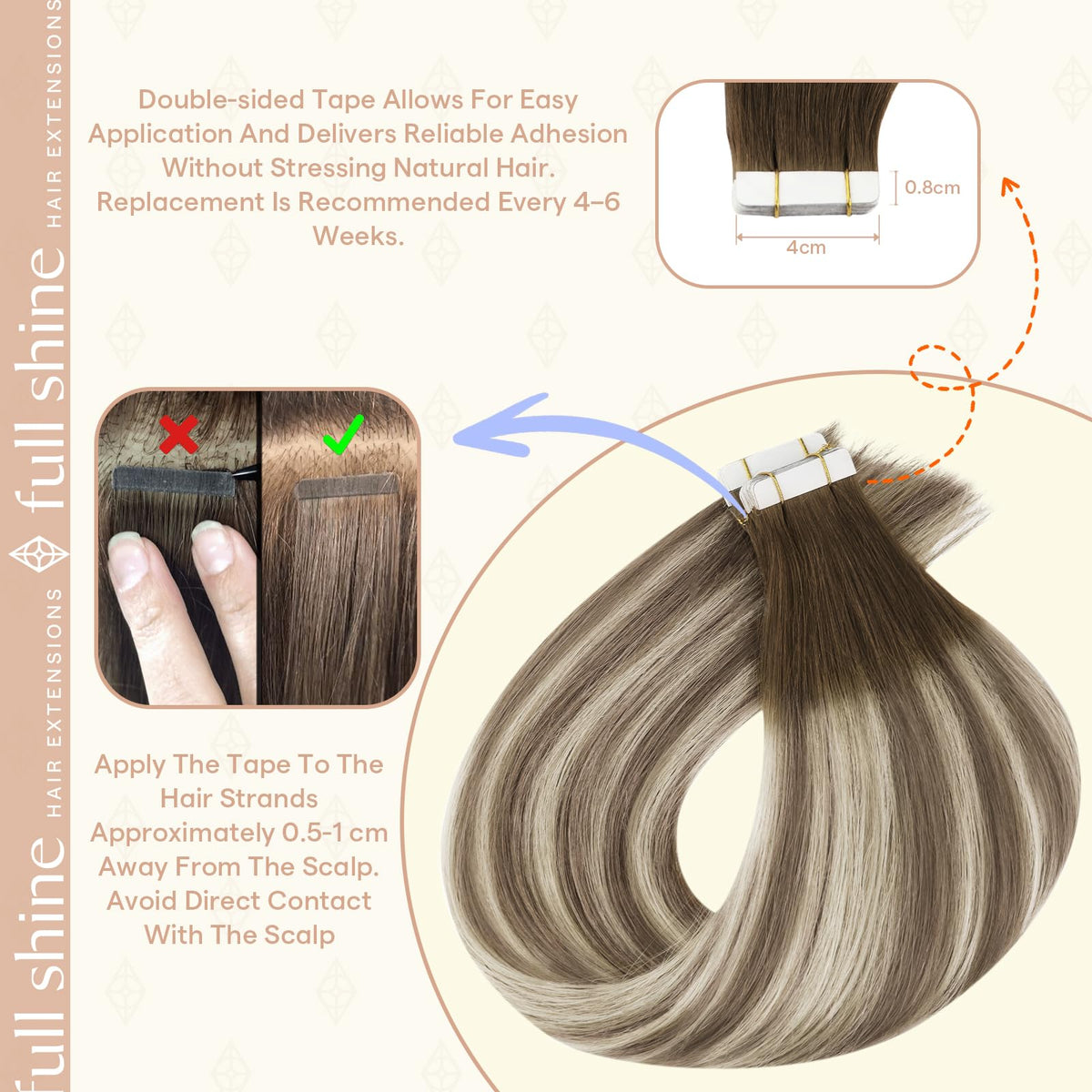 Fshine seamless flat blend tape-in extensions vanish against natural hair.