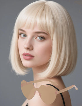 FSLLZCJY Blonde Bob Wig with Heart Sunglasses offers stylish cosplay and party-ready vibes