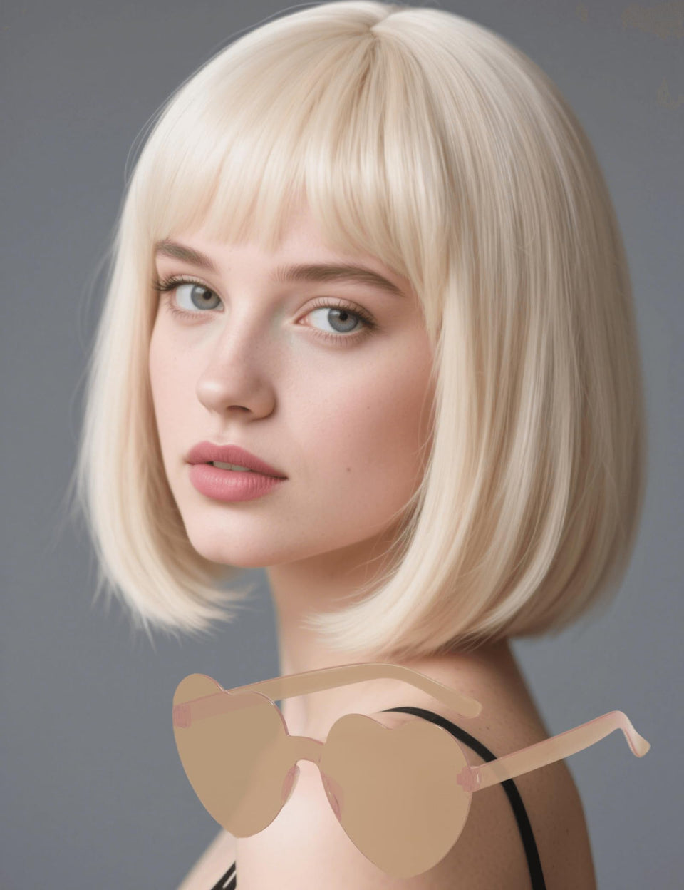 FSLLZCJY Blonde Bob Wig with Heart Sunglasses offers stylish cosplay and party-ready vibes