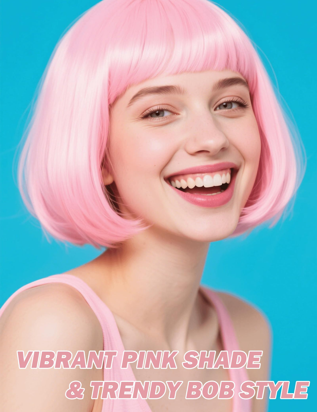 FSLLZCJY pink bob wig bangs close-up showcasing realistic movement.