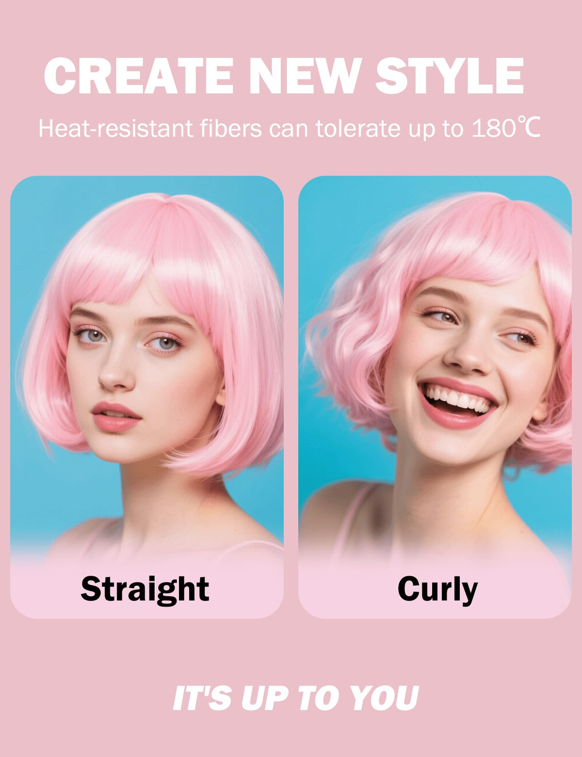 FSLLZCJY pink bob wig in motion highlights shine and natural bounce.