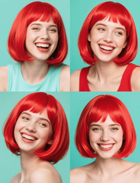 FSLLZCJY heat-resistant fibers keep the red bob smooth and frizz-free.
