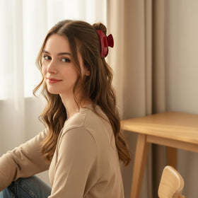Fsmiling big claw hair clip in red with strong grip for everyday wear.