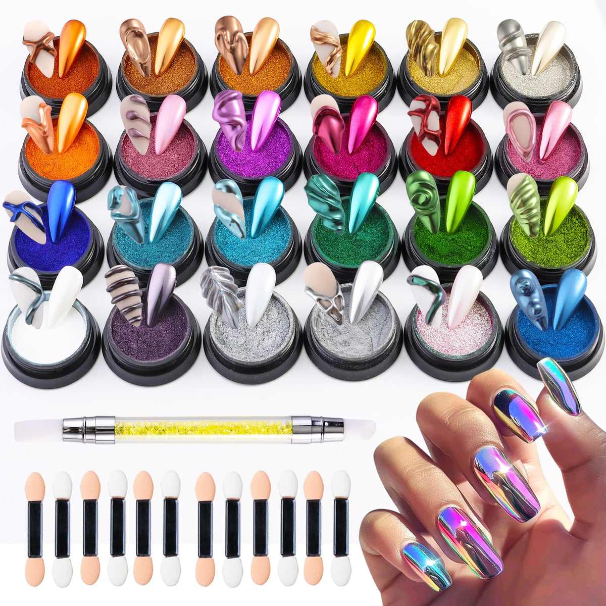 FSpronail chrome nail powder kit showing mirror finish on nails