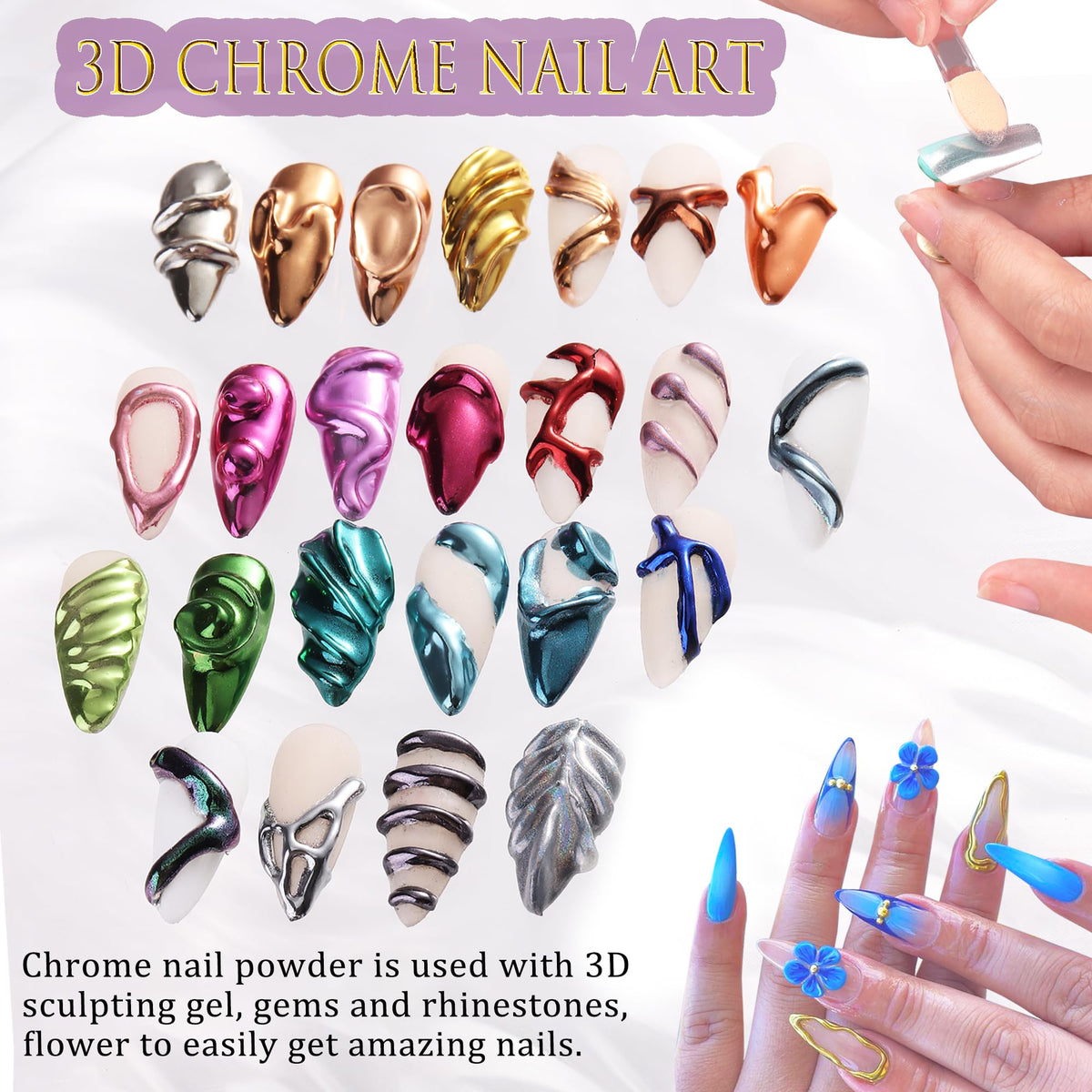 FSpronail chrome powder on nails for bold reflective accents