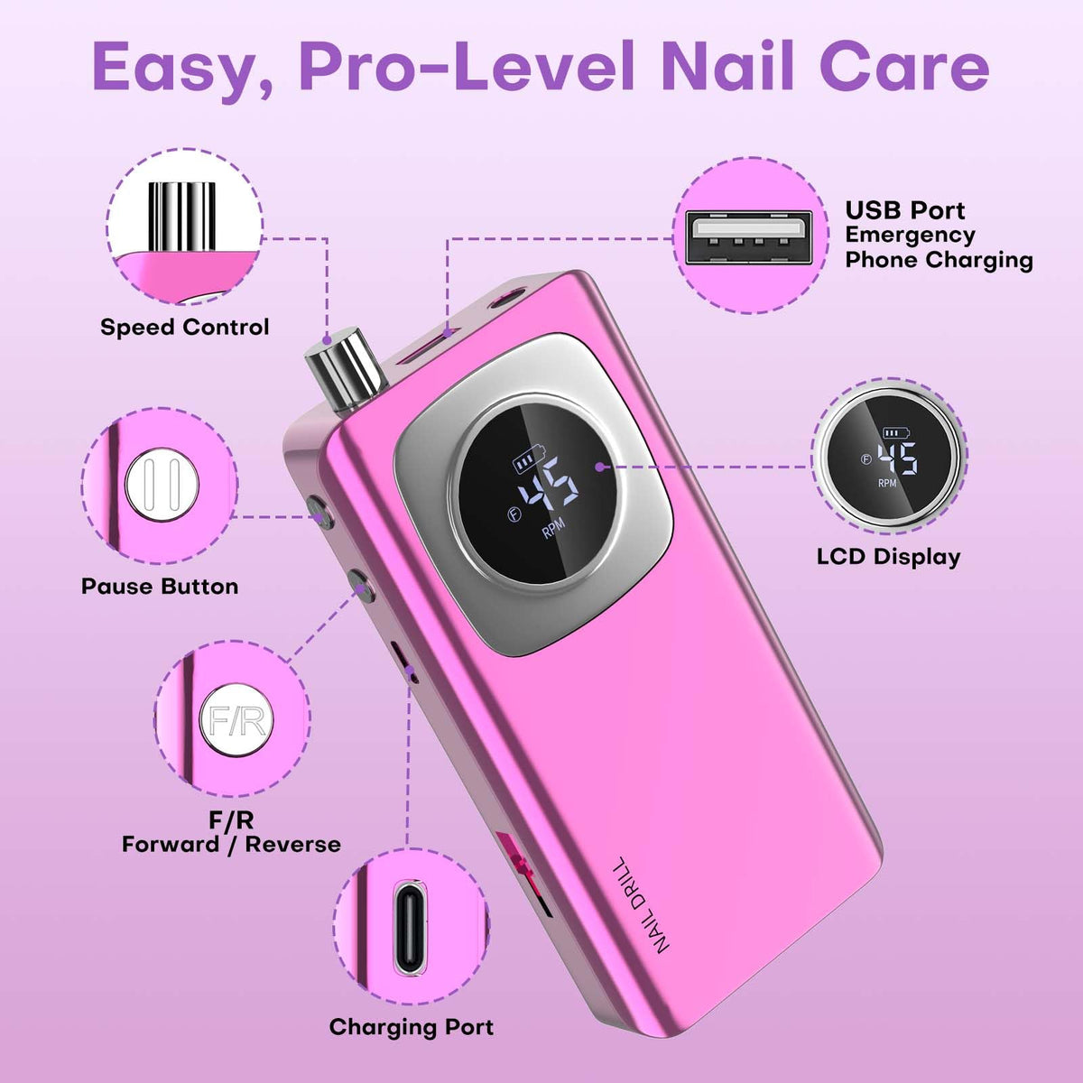 Includes seven professional grinding heads for carving and polishing.