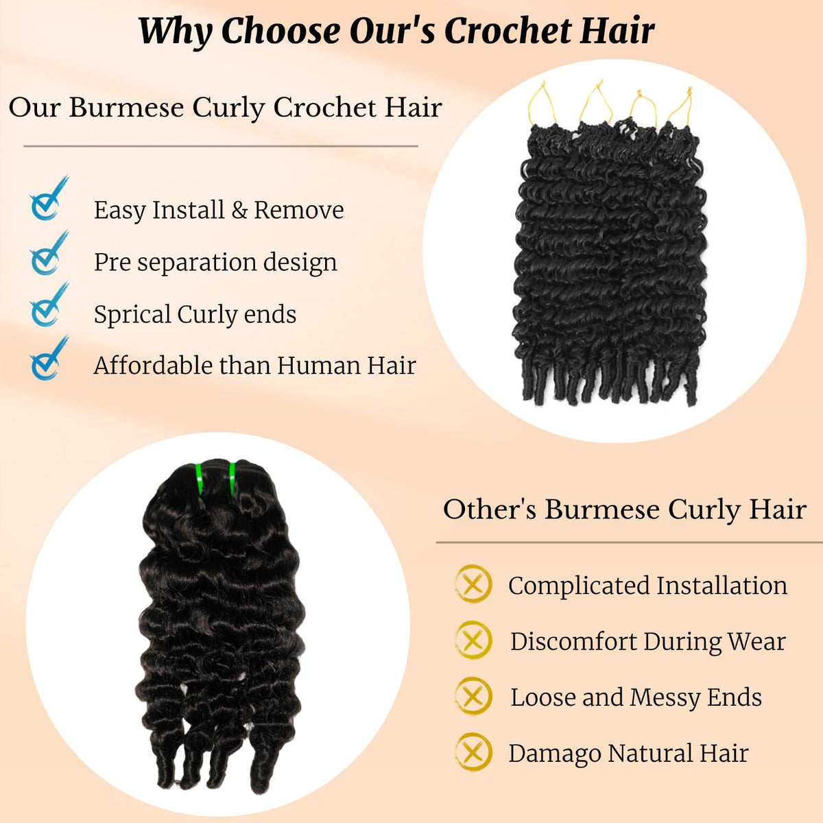 Fuchangzai Burmese Curly Crochet Hair with soft fiber texture