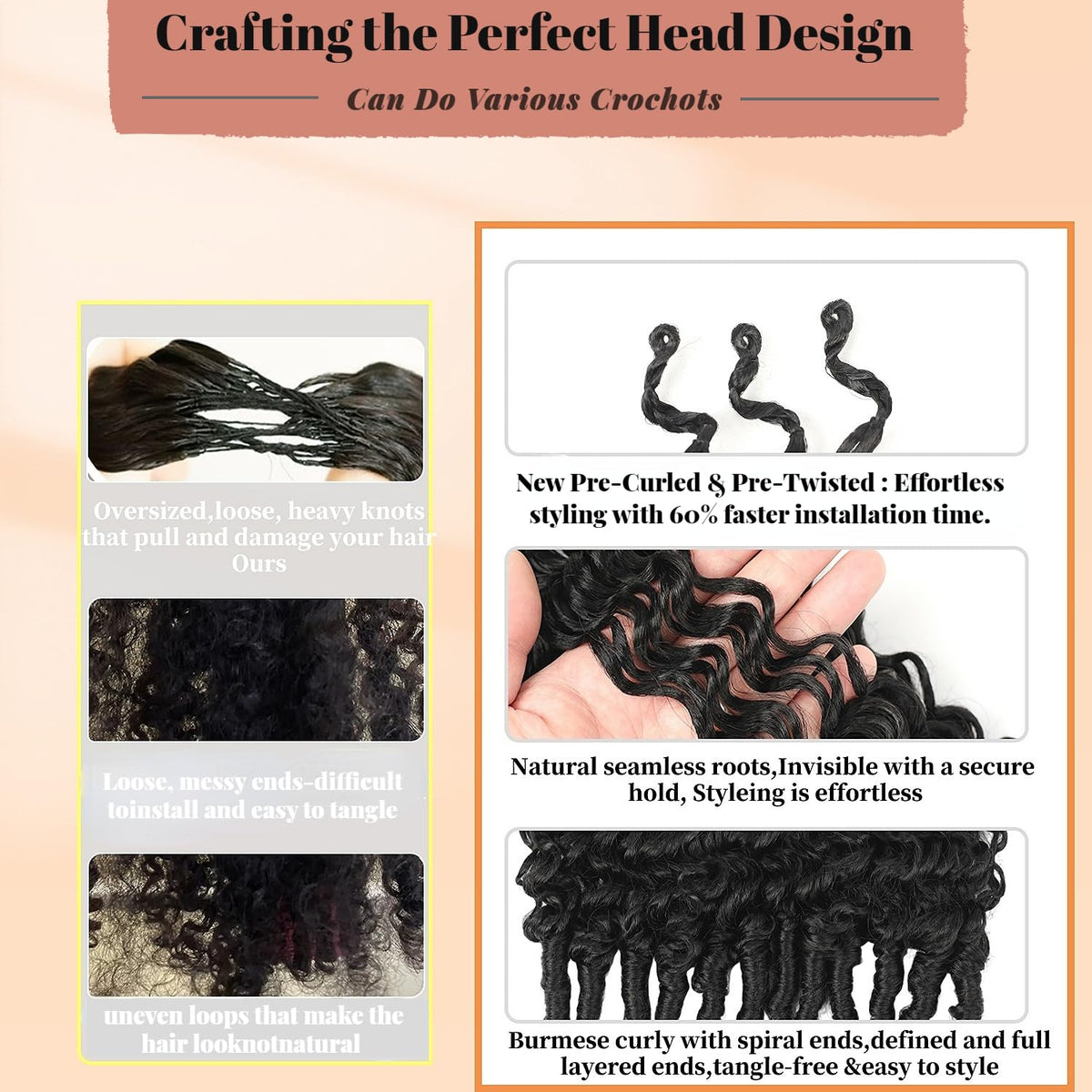 Pre-looped crochet hair 14inch simplifies salon-quality installation