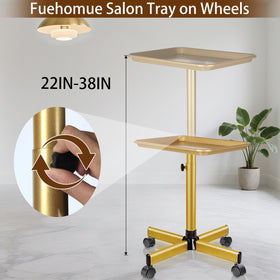 Fuehomue adjustable-height salon tray in use from 22 to 38 inches