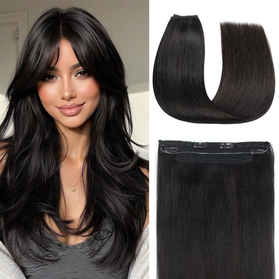 FUINAL Halo Hair Extensions in natural black blend for a seamless daily look