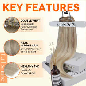 Full Shine ash blonde highlight weft adds depth for personalized styling.
