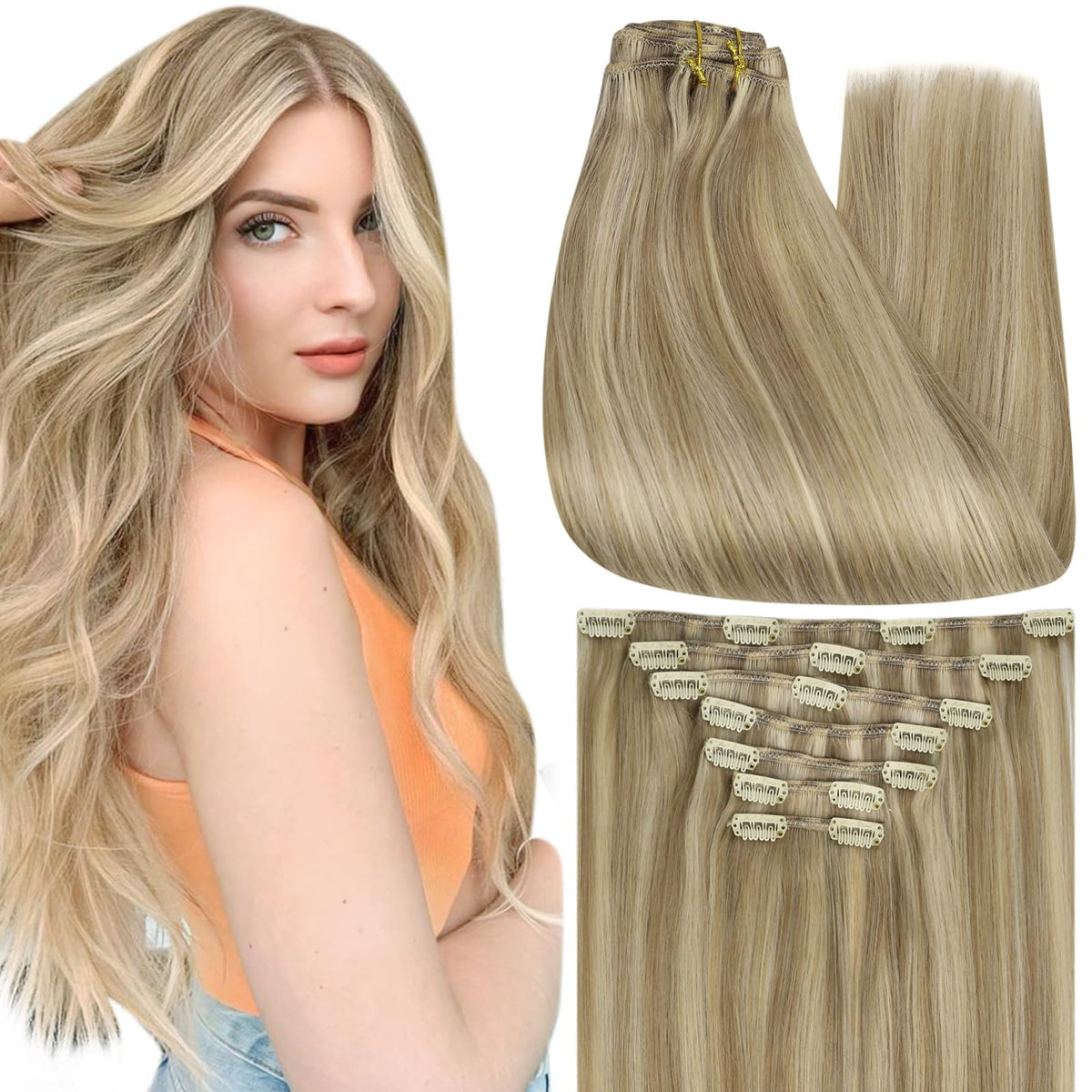 Full Shine Blonde Clip-In Extensions 18 inch for natural length boost and seamless blend