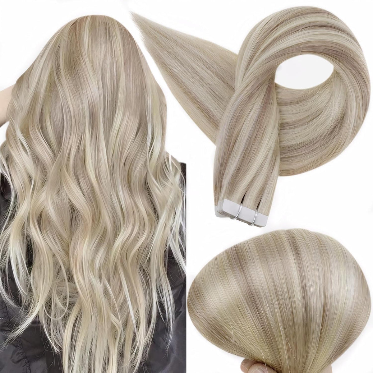Full Shine Blonde Tape-In Extensions show compact packaging for easy at-home or salon use.