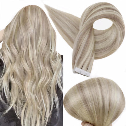 Full Shine Blonde Tape-In Extensions show compact packaging for easy at-home or salon use.