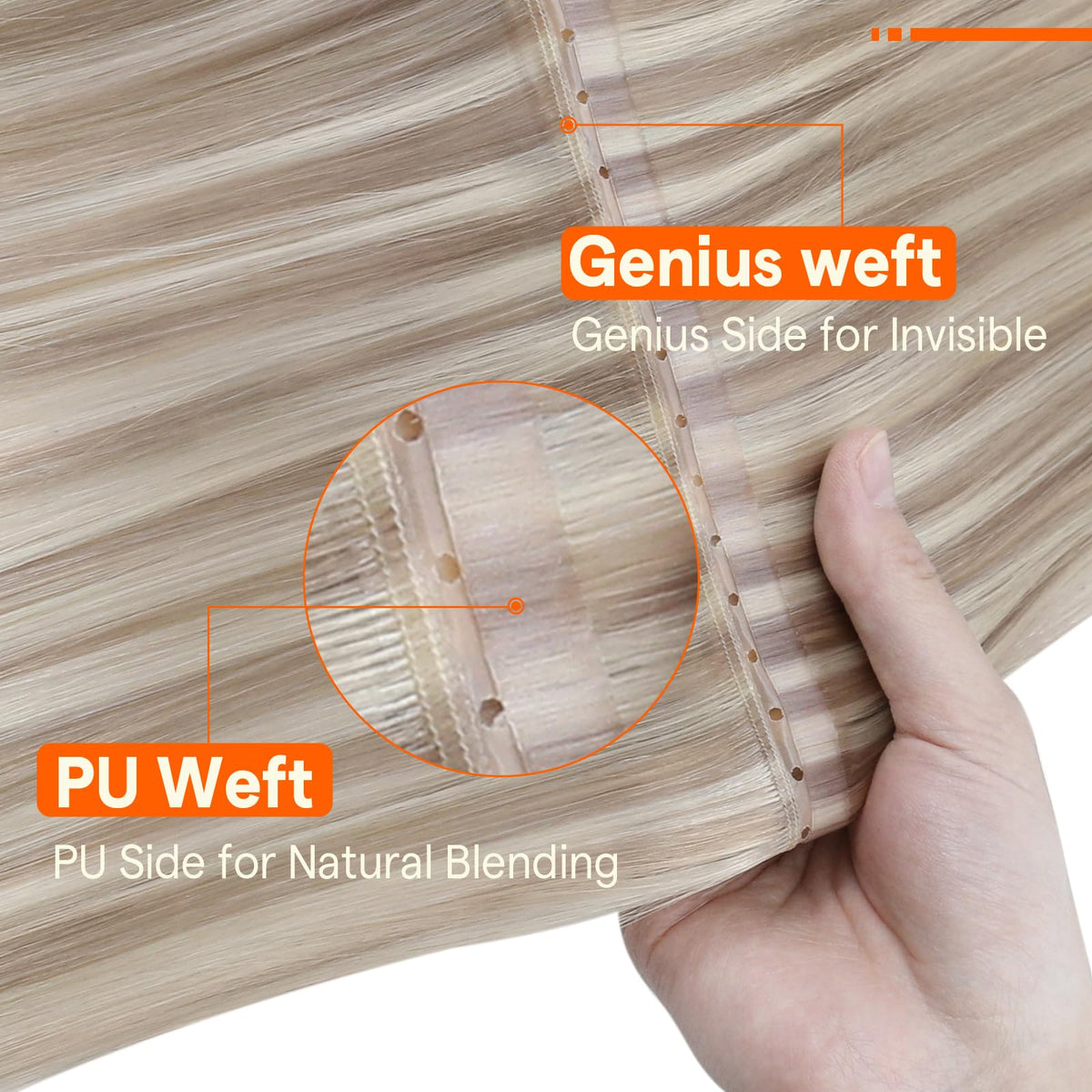 Full Shine butterfly weft 18in natural dark root provides subtle color transition and realism.