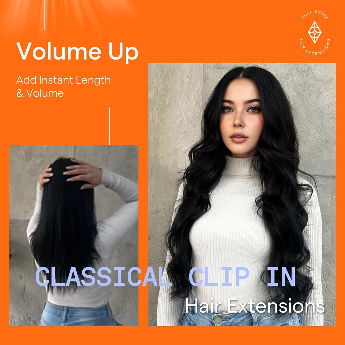Full Shine clip-ins blend easily with natural hair for seamless transitions.