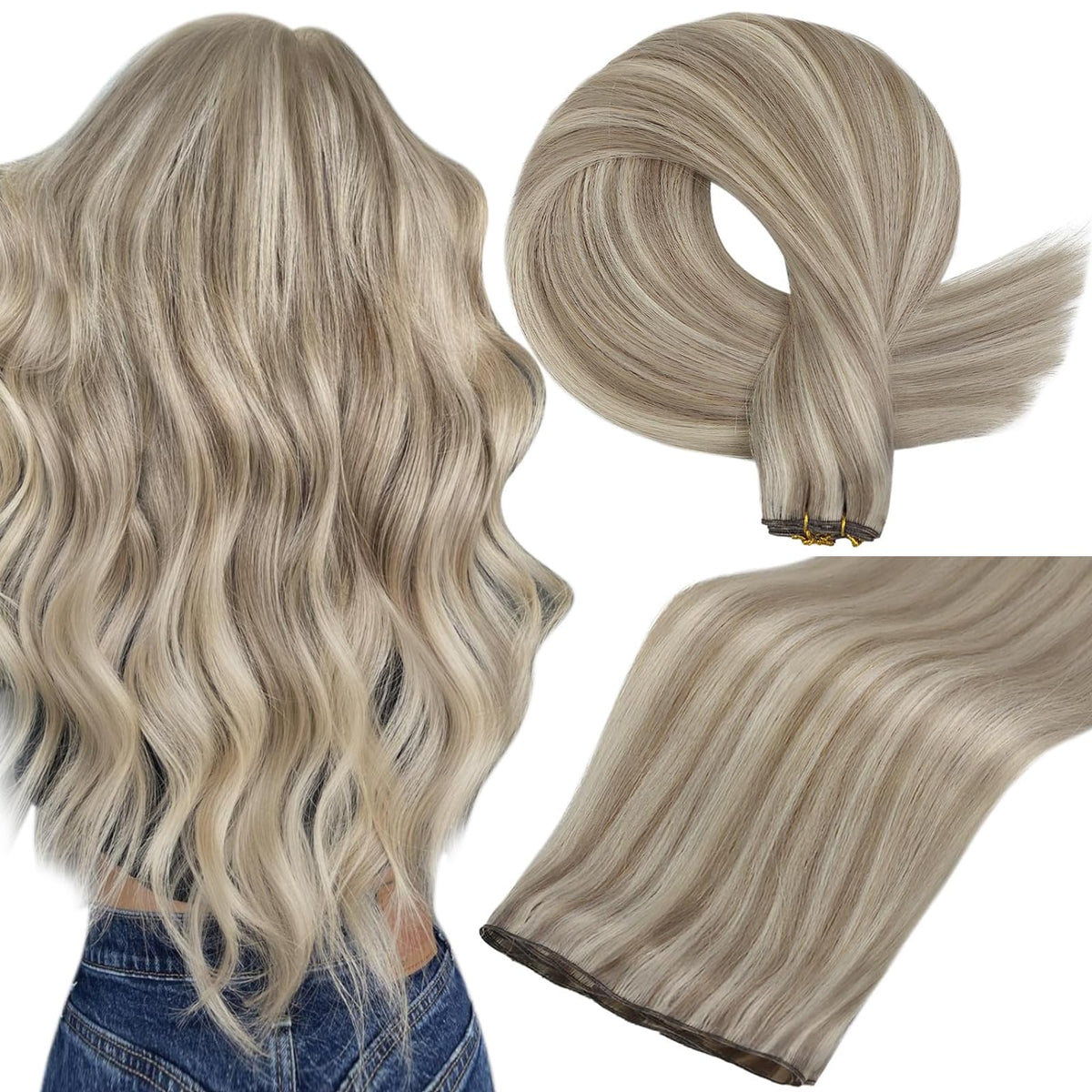 Full Shine Genius weft in ash blonde highlight blends naturally