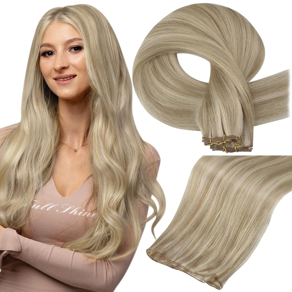 Full Shine Genius Weft Extensions 14-inch pack blends naturally for a seamless look.