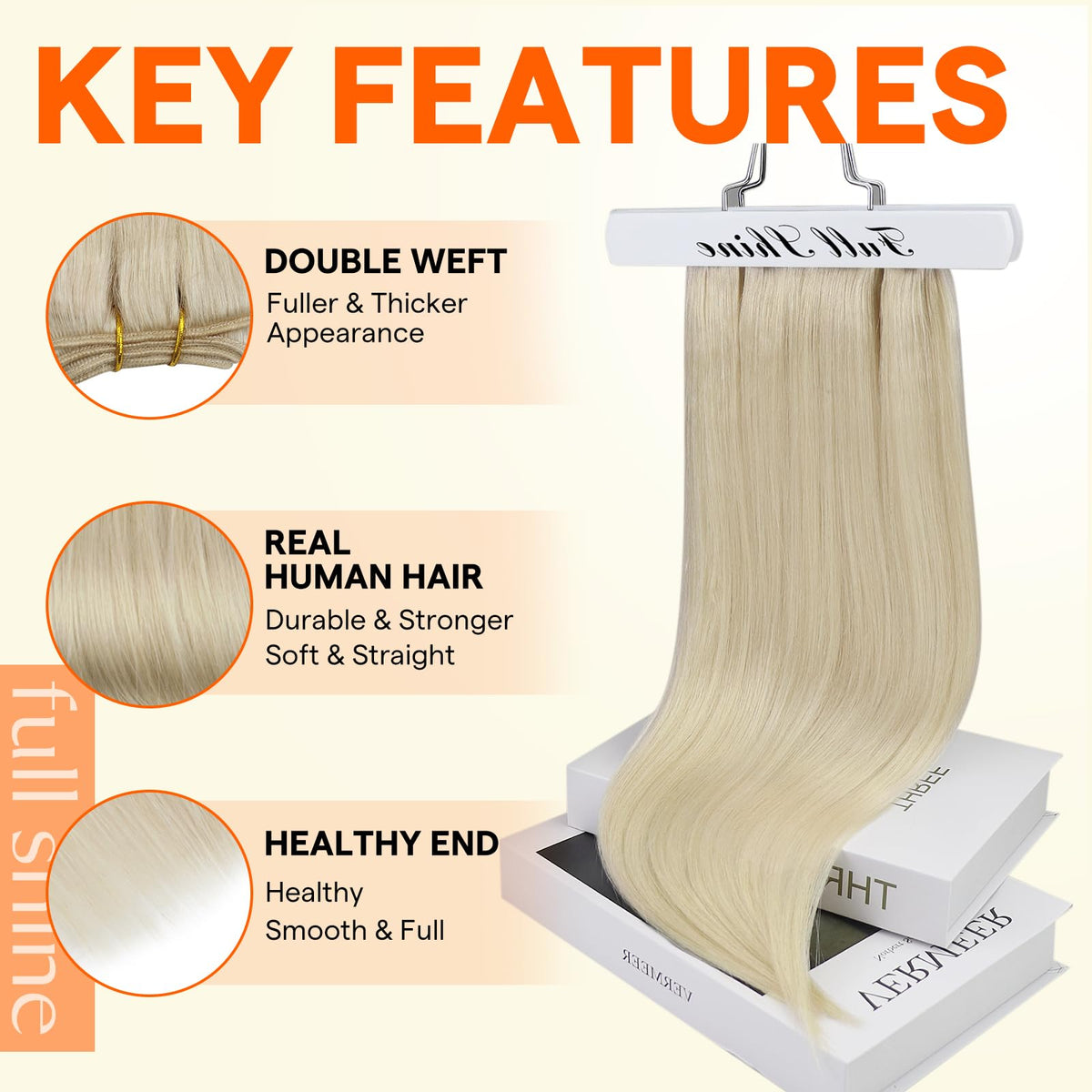 Full Shine Remy hair extensions feature natural look and silky texture.