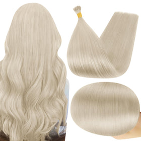Full Shine I Tip extensions 22in platinum blonde pack for effortless length.