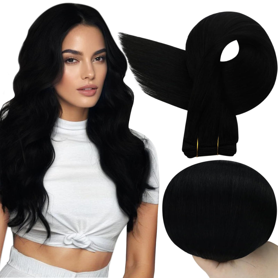Full Shine jet black sew-in weft 24 inches, natural look and seamless blend.