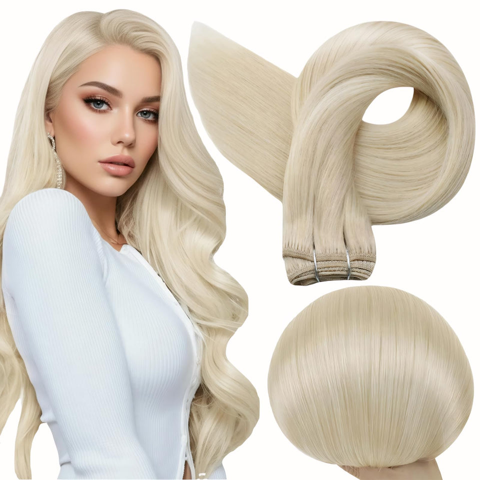 Full Shine platinum blonde weft with straight texture for natural volume.