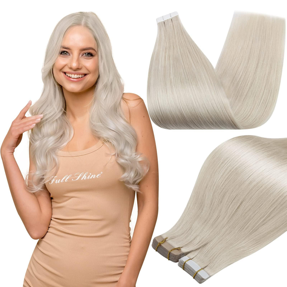Full Shine PU Tape-in Hair Extensions blonde 22in deliver a natural, seamless blend.