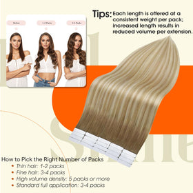 Full Shine Remy hair tape-in extensions with silky, tangle-free texture.