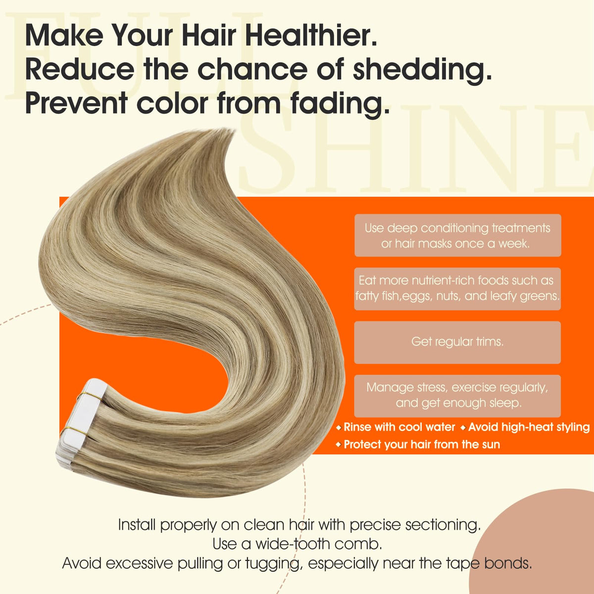 Close-up of Full Shine seamless skin weft for nearly invisible attachment