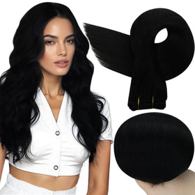 Full Shine jet-black sew-in extensions for natural-looking length.
