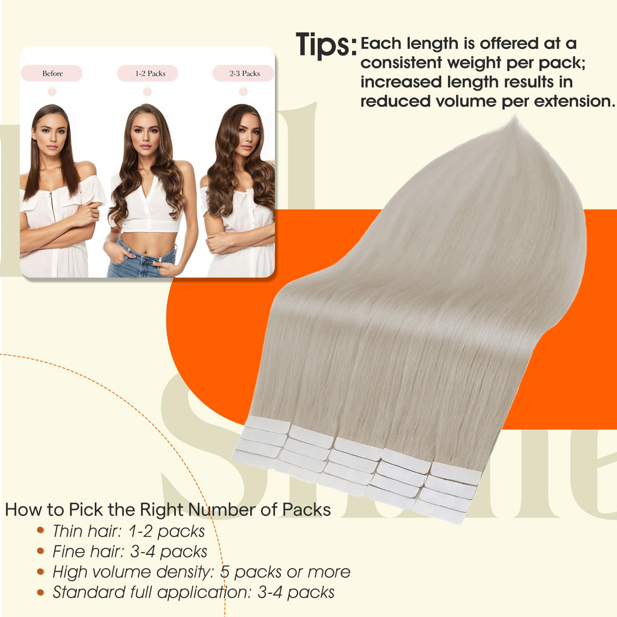 Full Shine Skin Weft with double-sided tape provides secure, discreet hold.