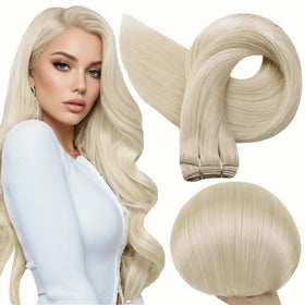 Full Shine straight hair weft 18in platinum blonde for a natural, undetectable look.
