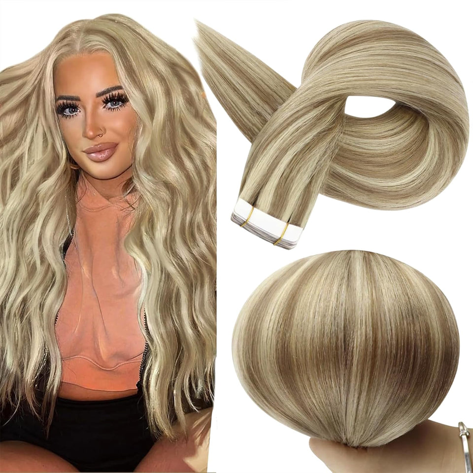 Full Shine tape-in extensions in 18-inch blonde for natural length and seamless blend.