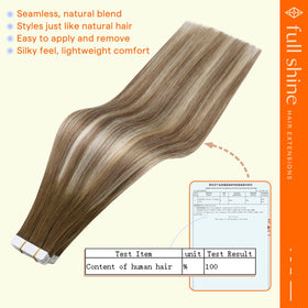 Full Shine Remy hair close-up shows natural ash brown highlight texture.