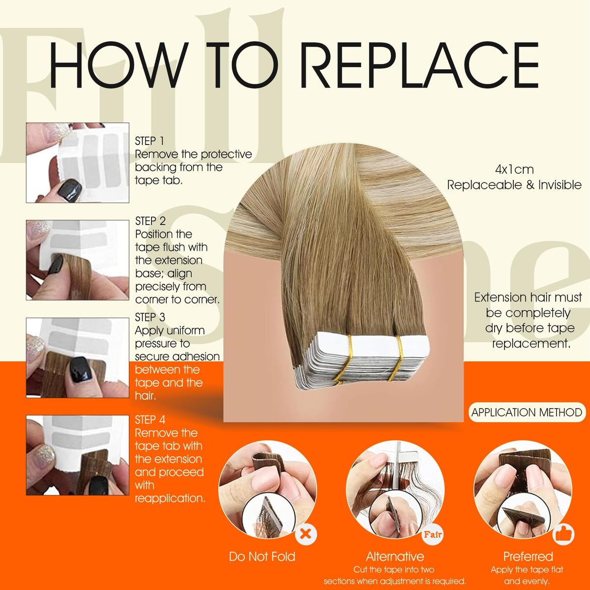 Full Shine Tape-in extensions reusable hair with smooth surface.