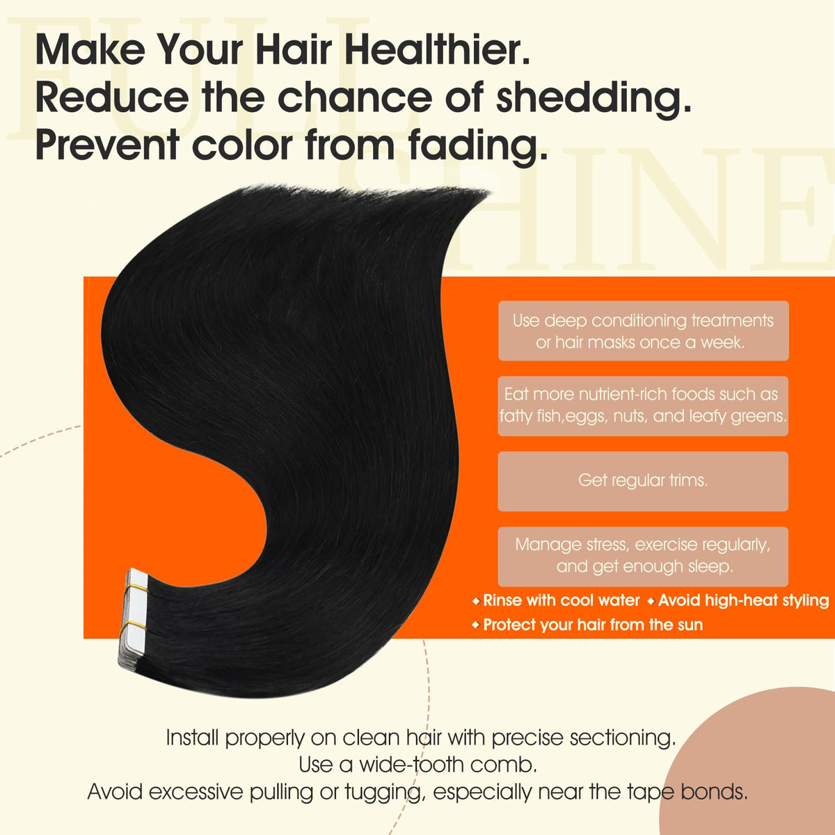 Full Shine Remy hair with aligned cuticles reduces tangling