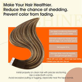 Full Shine balayage 4-24-4 color tape-ins for natural-looking color blend.