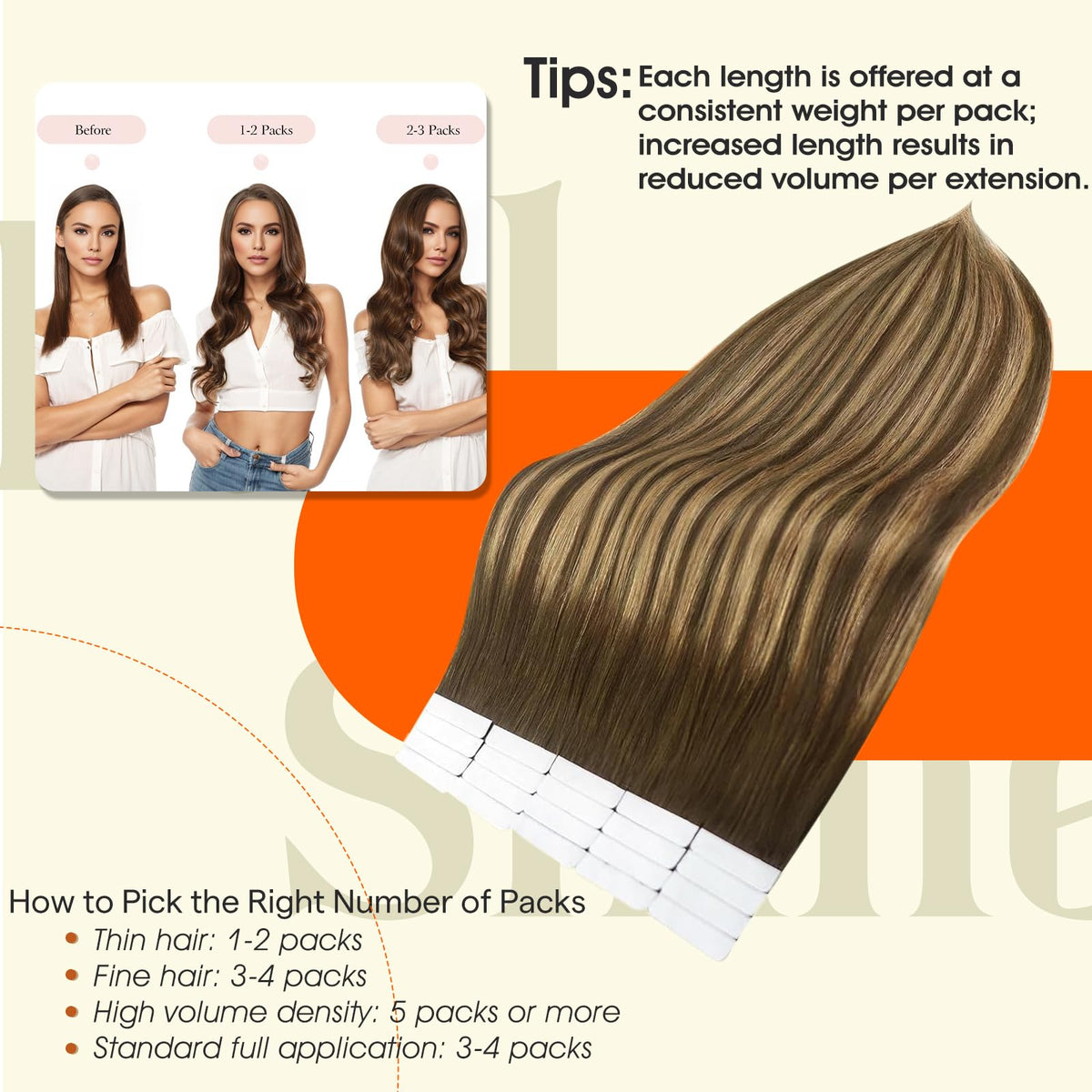 Full Shine quick-application tape-ins offer fast installation without tools for on-the-go styling.
