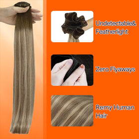 Full Shine walnut brown color with light blonde highlights blending naturally.