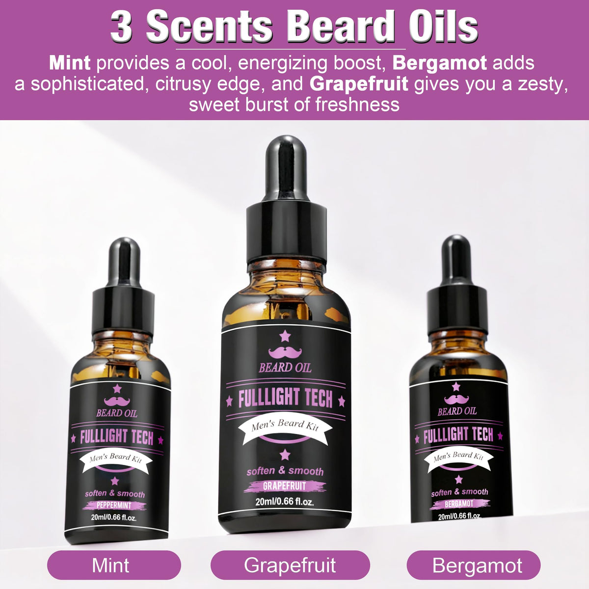 FULLLIGHT TECH grapefruit shampoo cleanses and refreshes the beard