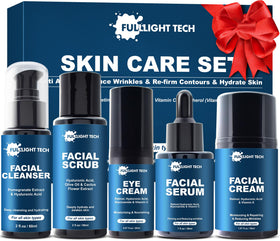 FullLight Tech skin care men set packaging on a dresser, ideal gift presentation.