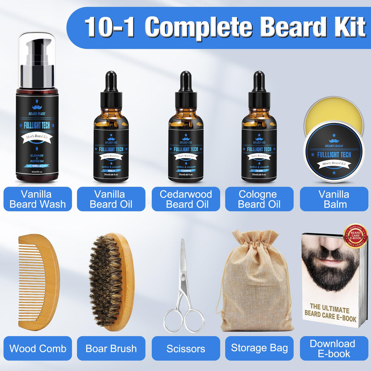 Stainless steel beard scissors for precise trimming.