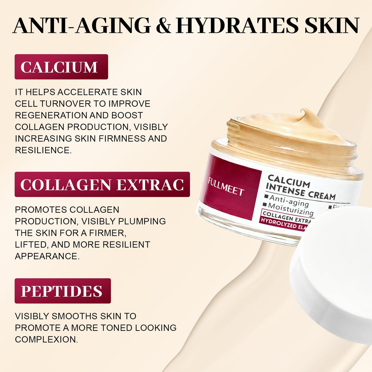 FullMeet Calcium Intense Cream with shea butter demonstrating nourishing care around eyes.