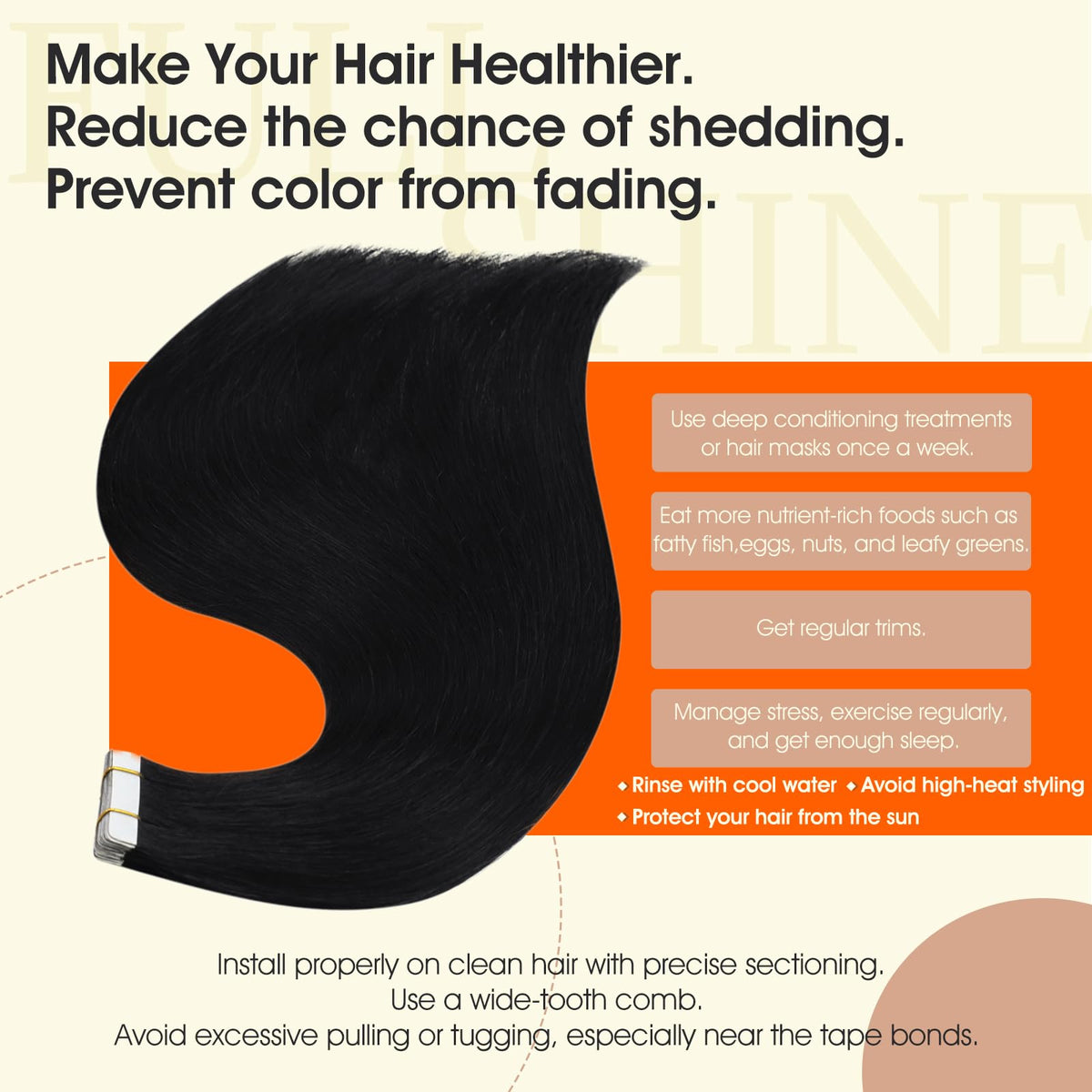 Full Shine Remy hair tape-in extensions seamless blend for natural volume.
