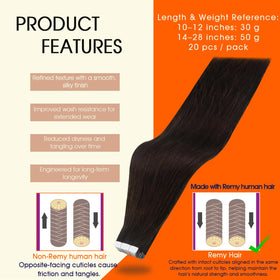 Full Shine tape-in extension back view highlights seamless attachment for comfortable wear.