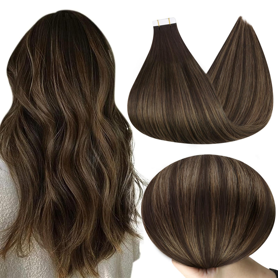 Full Shine tape-in extensions show a seamless blend for a natural look.