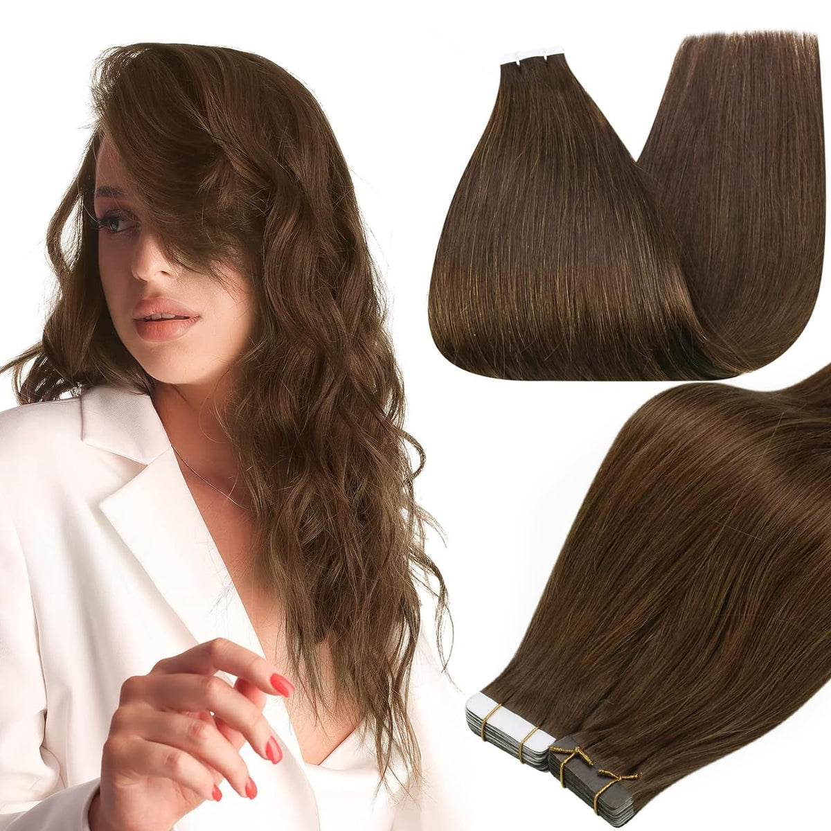 Full Shine tape-in extensions with Remy hair for natural seamless blend.
