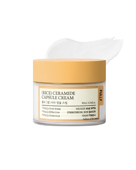 FULLY Rice Ceramide Moisturizing Cream jar demonstrates rich hydration for smooth, radiant skin.
