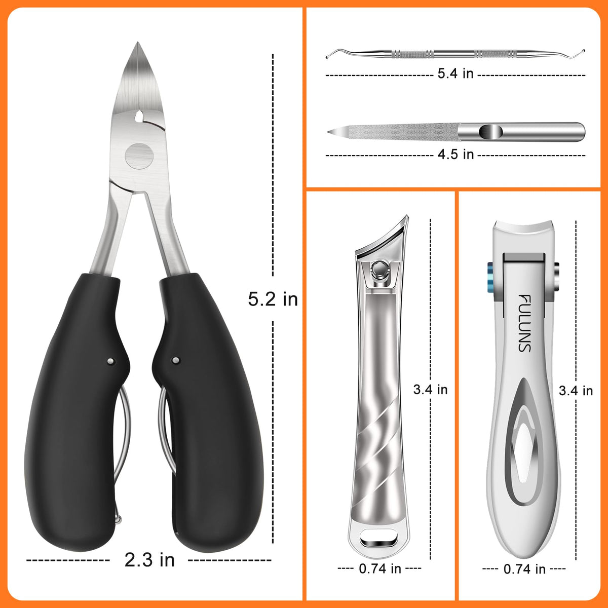 Fuluns heavy-duty toenail clippers for thick nails and strong leverage